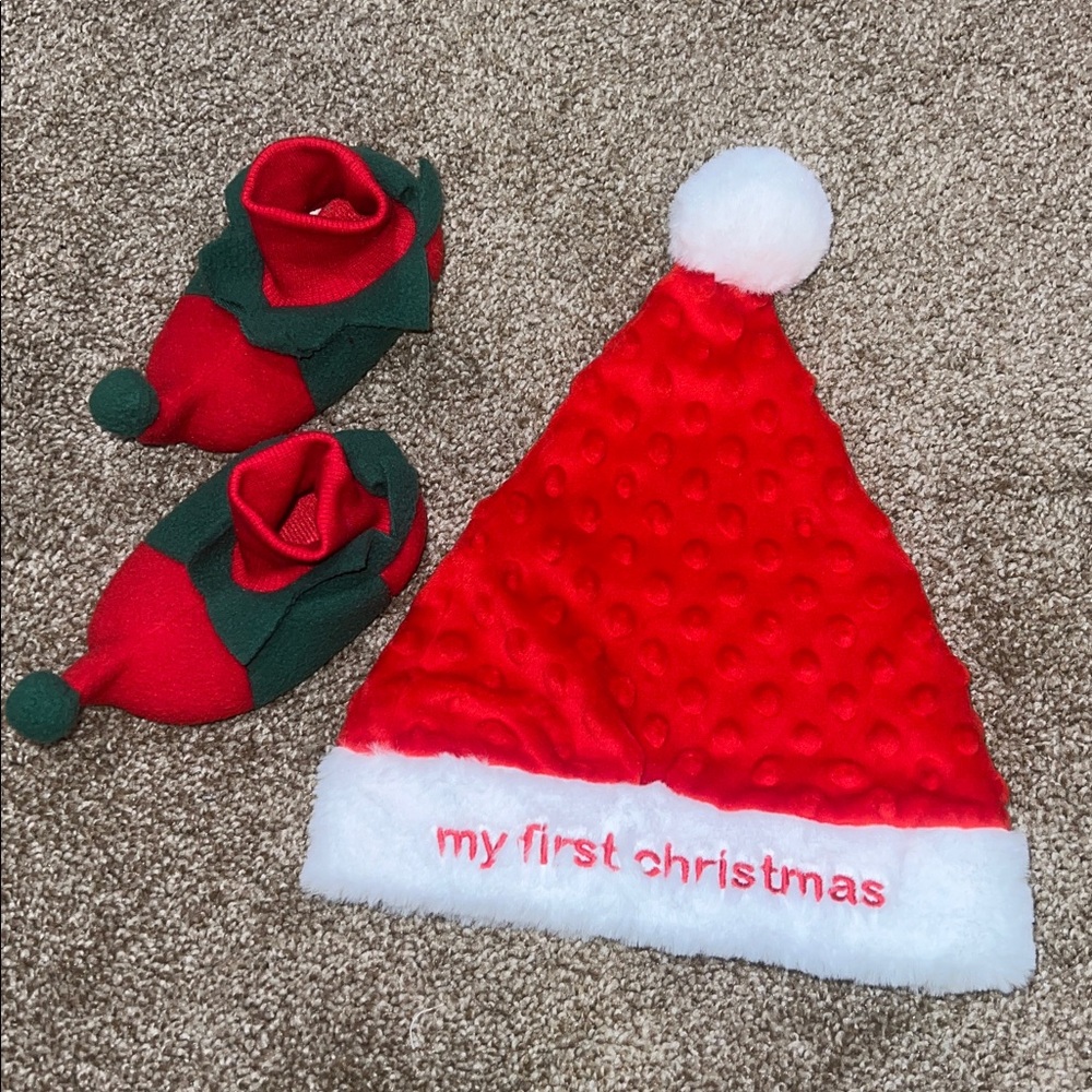 My First Christmas Santa Hat and Elf Bootie Set 12-18 Months